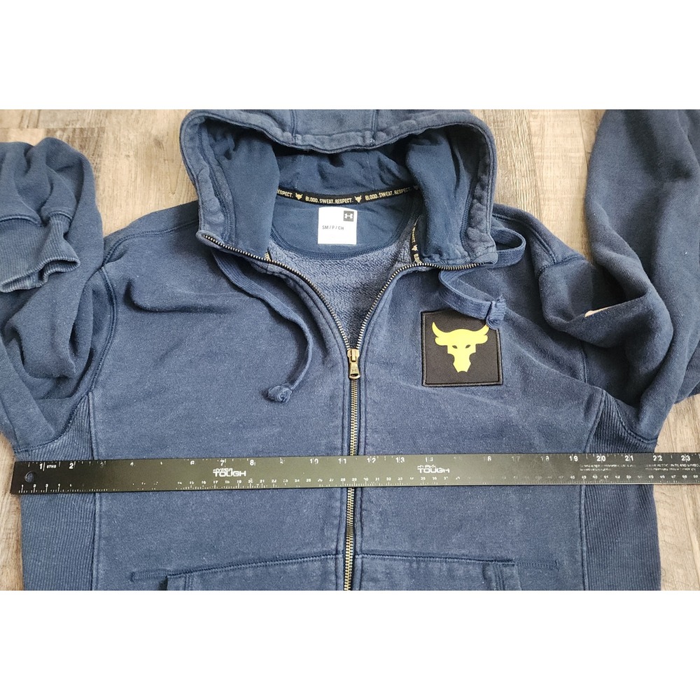 Under Armour Project Rock Full Zip Hoodie Men Small Blue Brahma Bull Flag Fleece - Picture 6 of 9